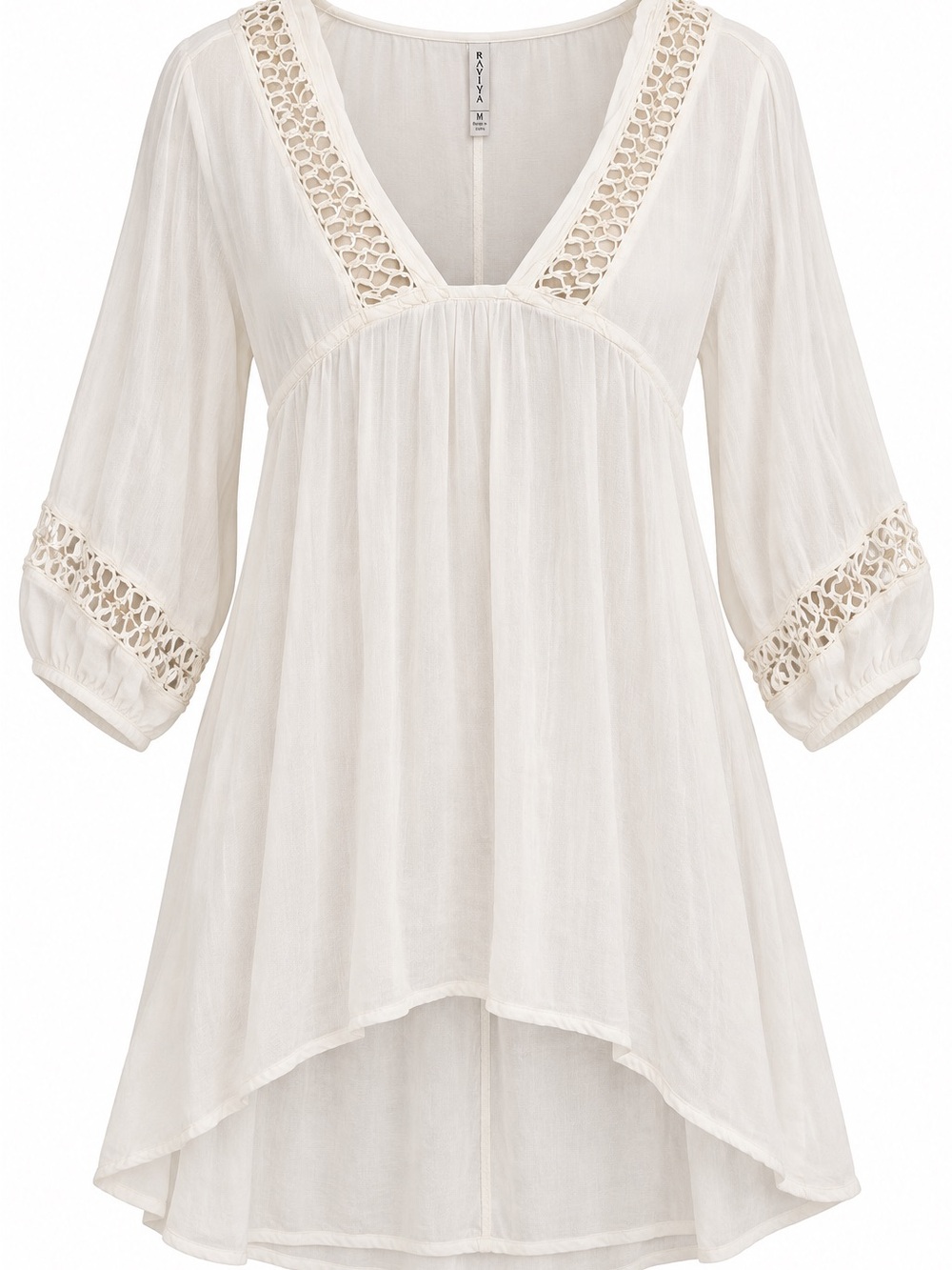 Raviya Ivory Crochet-Trim V-Neck Tunic